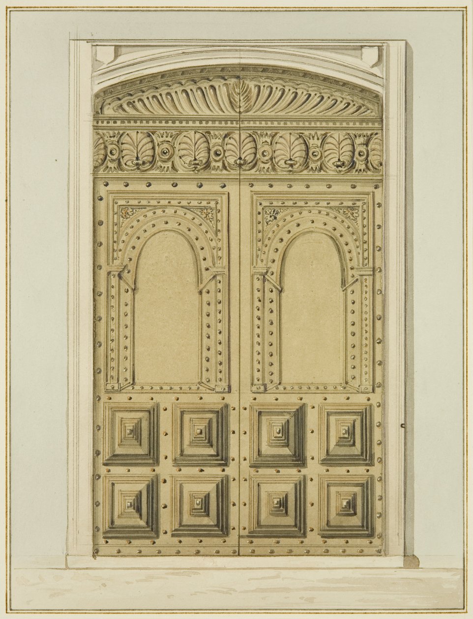 Porta Interior esculpida perto de Altar, Igreja de São João (aguarela sobre papel) de Thomas Leeson the Elder Rowbotham