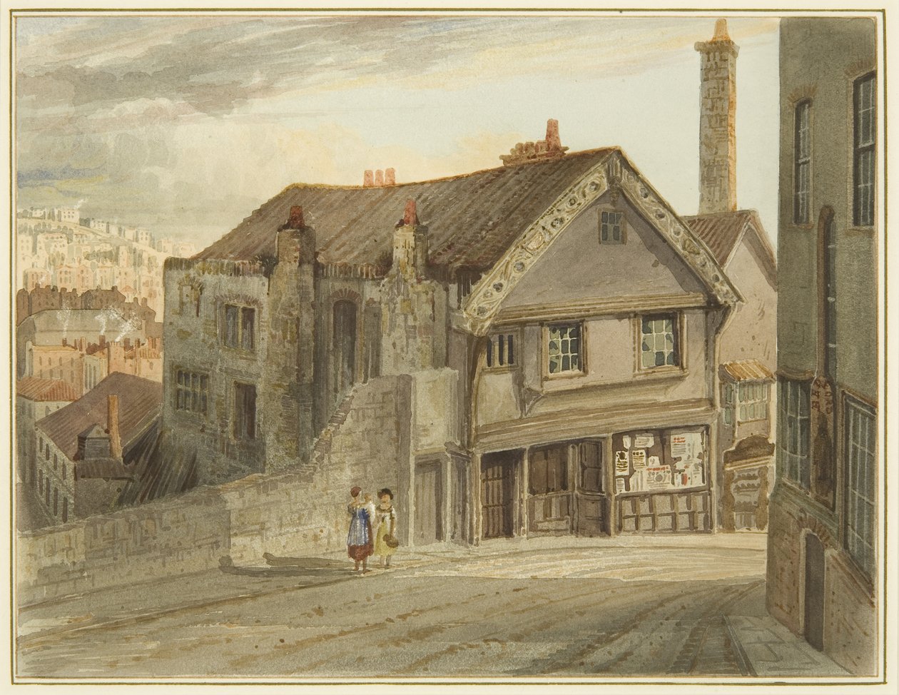 Castle Mill Street, abaixo do Newgate, mostrando a Casa de Robert Adams (aquarela sobre papel) de Thomas Leeson the Elder Rowbotham