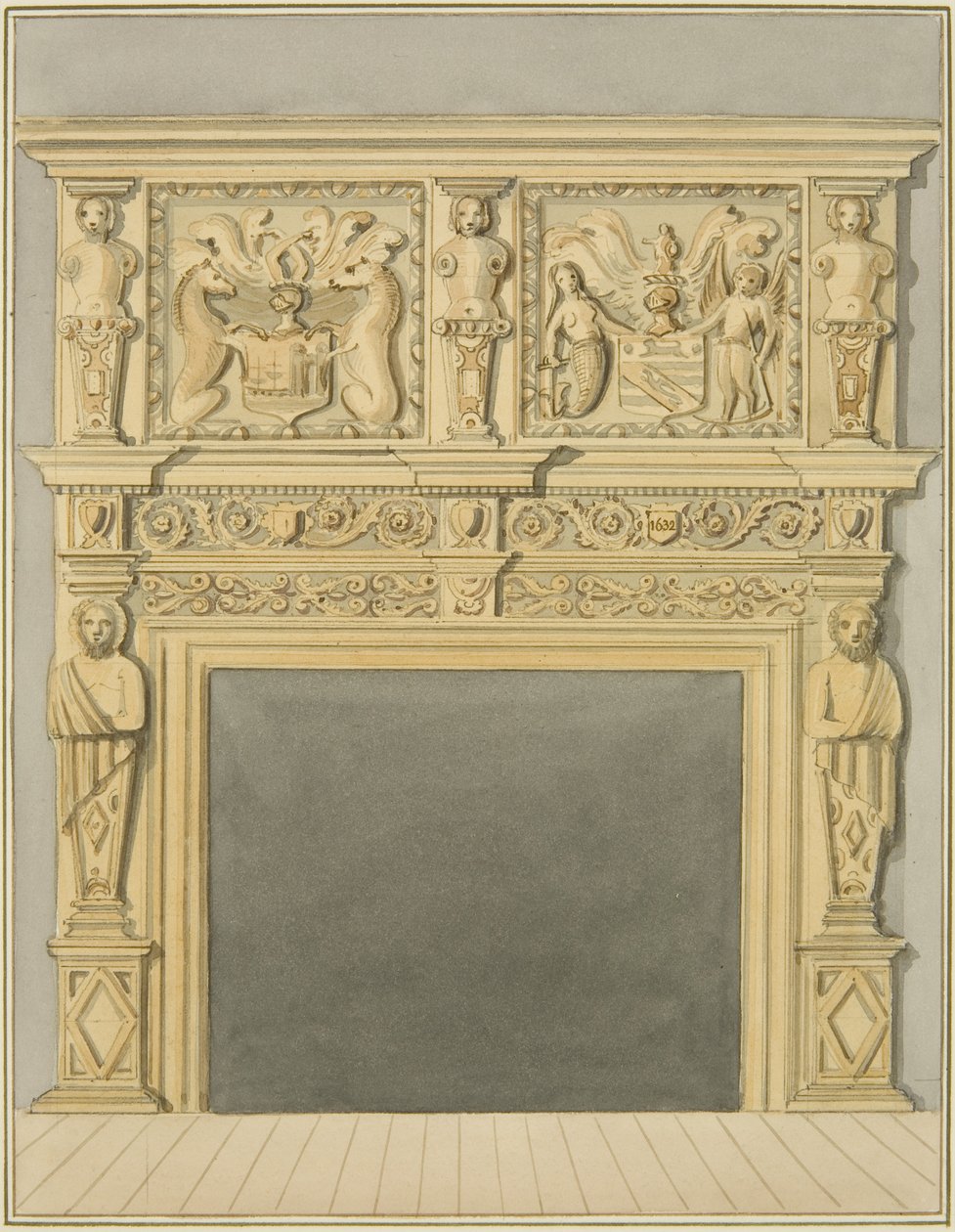 Chaminé de 1632, na Rua Redcliffe, 128 (aquarela sobre papel) de Thomas Leeson the Elder Rowbotham