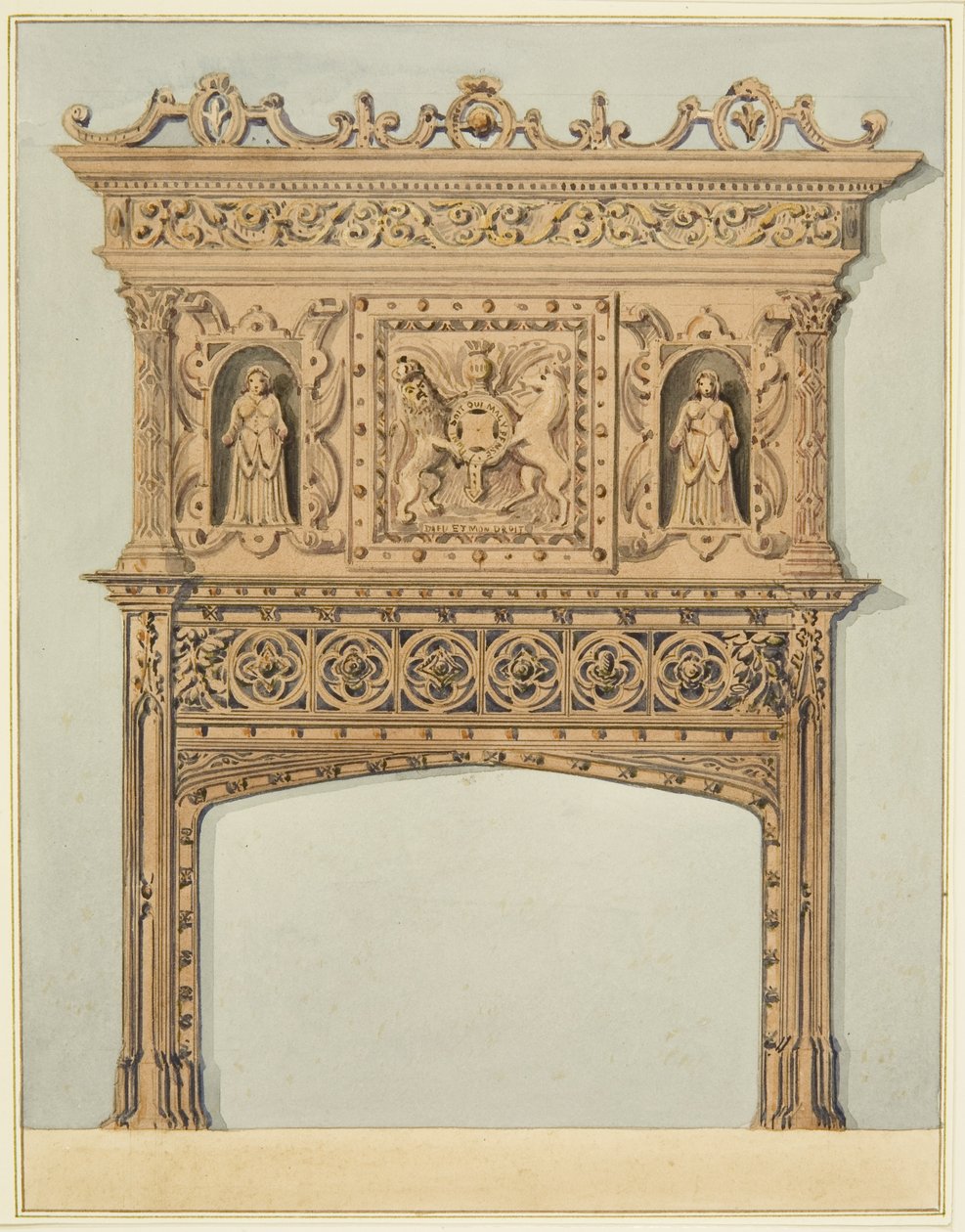 Chaminé na Grande Sala da Casa da Moeda, agora Hospital São Pedro (aguarela sobre papel) de Thomas Leeson the Elder Rowbotham