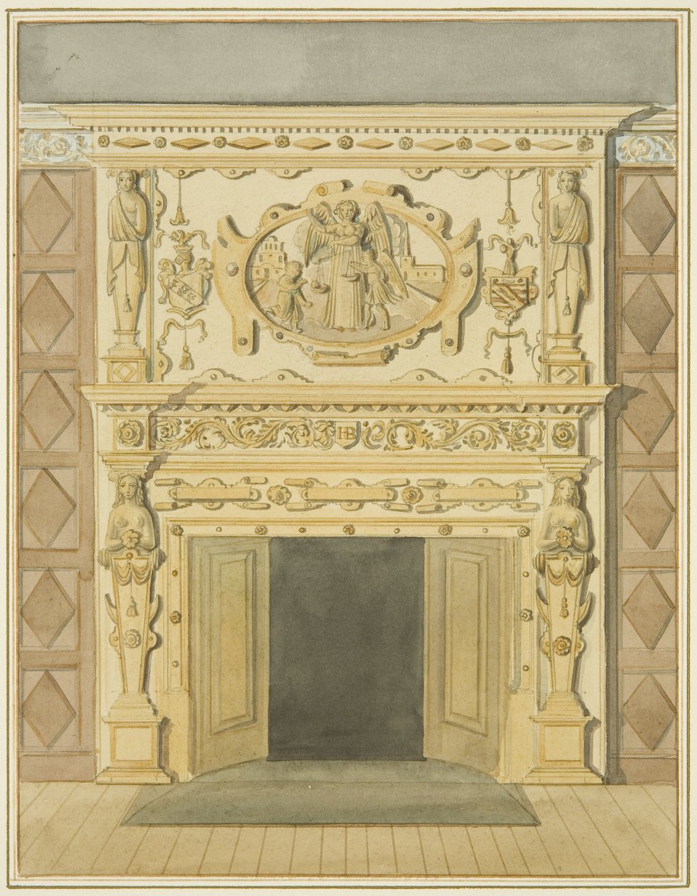 Chaminé na Biblioteca do Direito (aguarela sobre papel) de Thomas Leeson the Elder Rowbotham