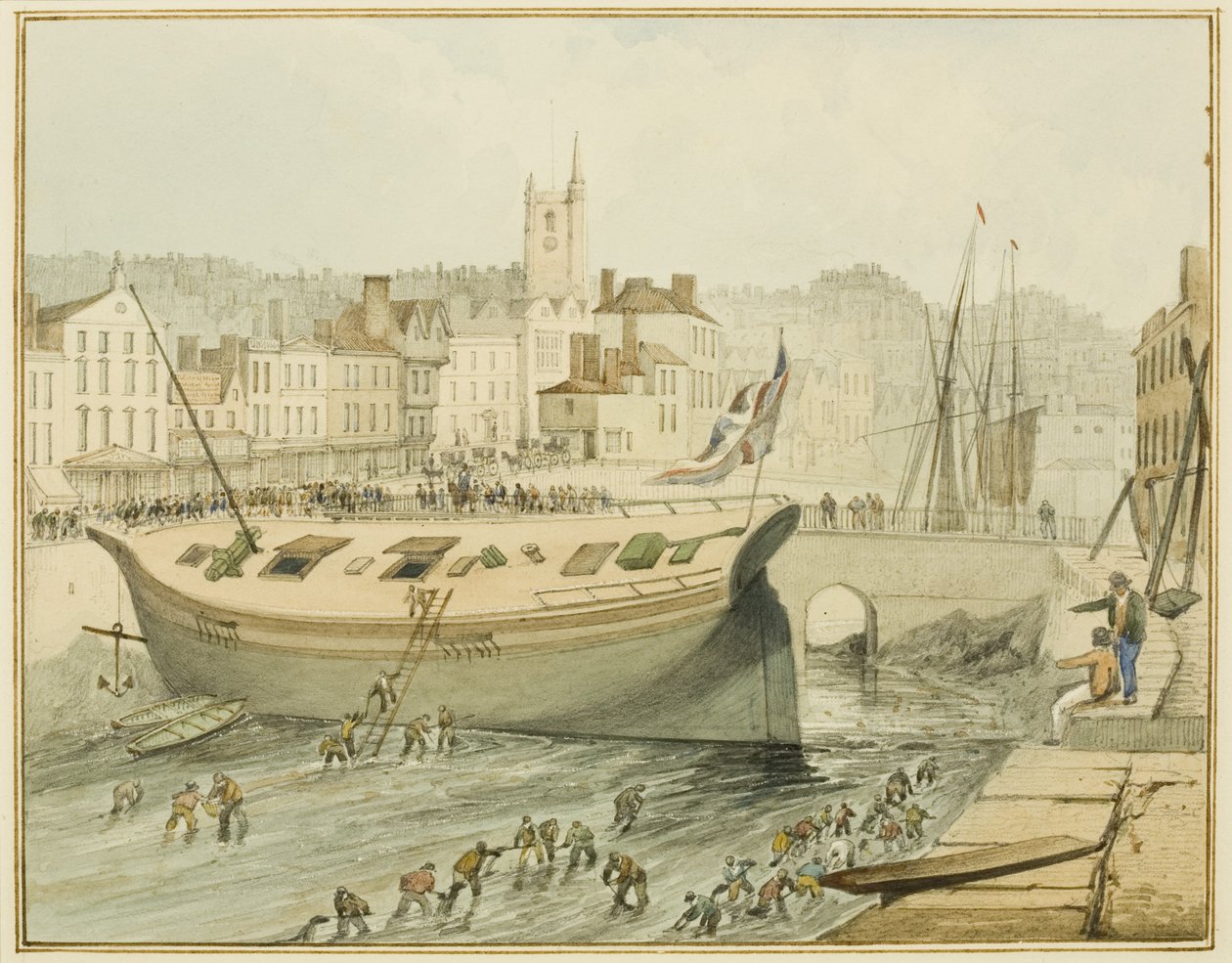 Limpando o porto flutuante, 1828 de Thomas Leeson the Elder Rowbotham