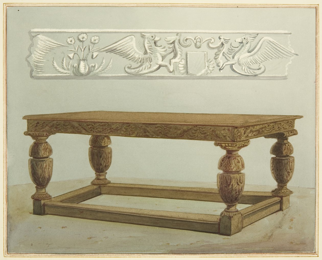Mesa do Conselho na Sala Grande da Casa da Moeda, agora Hospital São Pedro (aguarela sobre papel) de Thomas Leeson the Elder Rowbotham