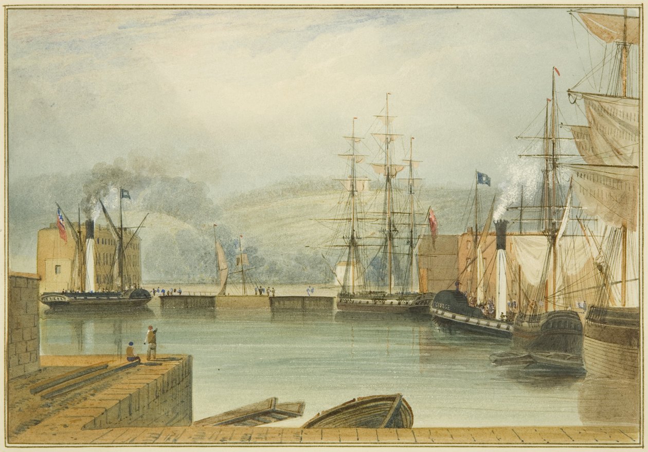 Cumberland Basin, com os vaporizadores de remos "St. George" e "George IV" e o "Conde de Liverpool". de Thomas Leeson the Elder Rowbotham