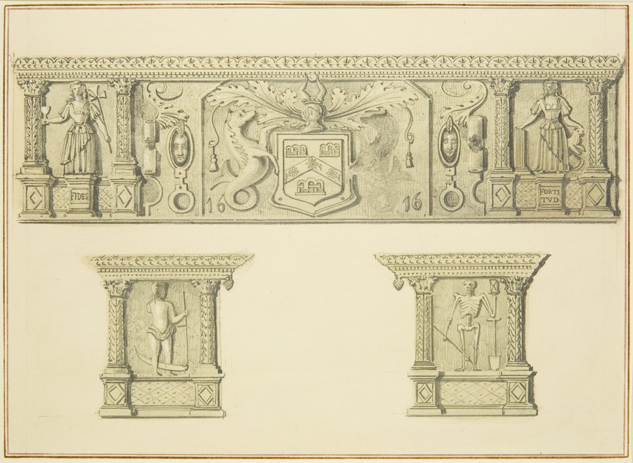 Frieze on Chimneypiece at 15 Broad Street (lápis & aquarela sobre papel) de Thomas Leeson the Elder Rowbotham