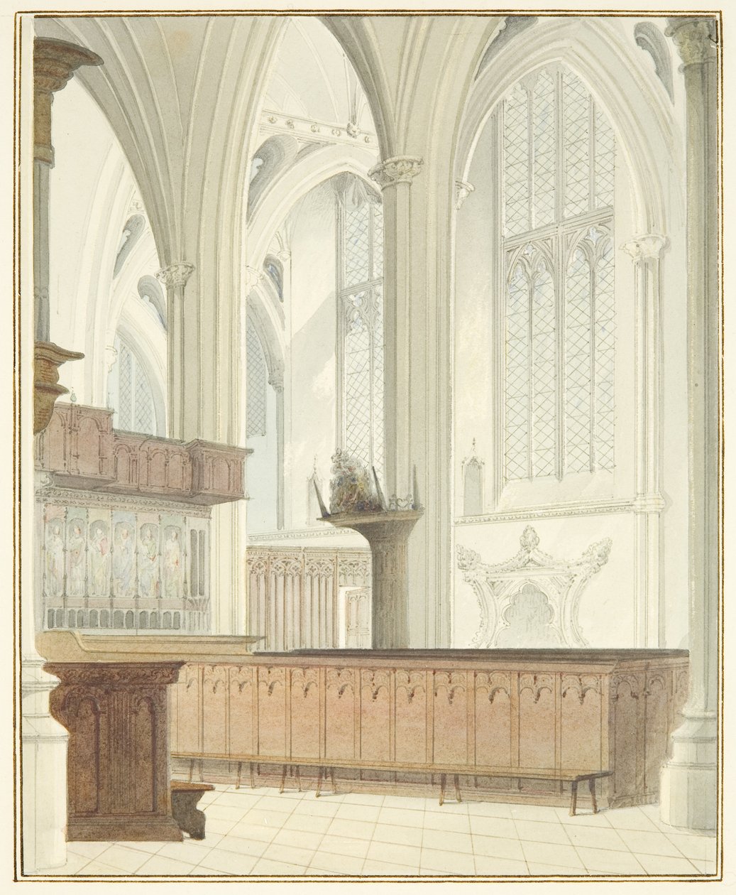 Interior da Catedral de Bristol, perto de Órgão (aguarela sobre papel) de Thomas Leeson the Elder Rowbotham