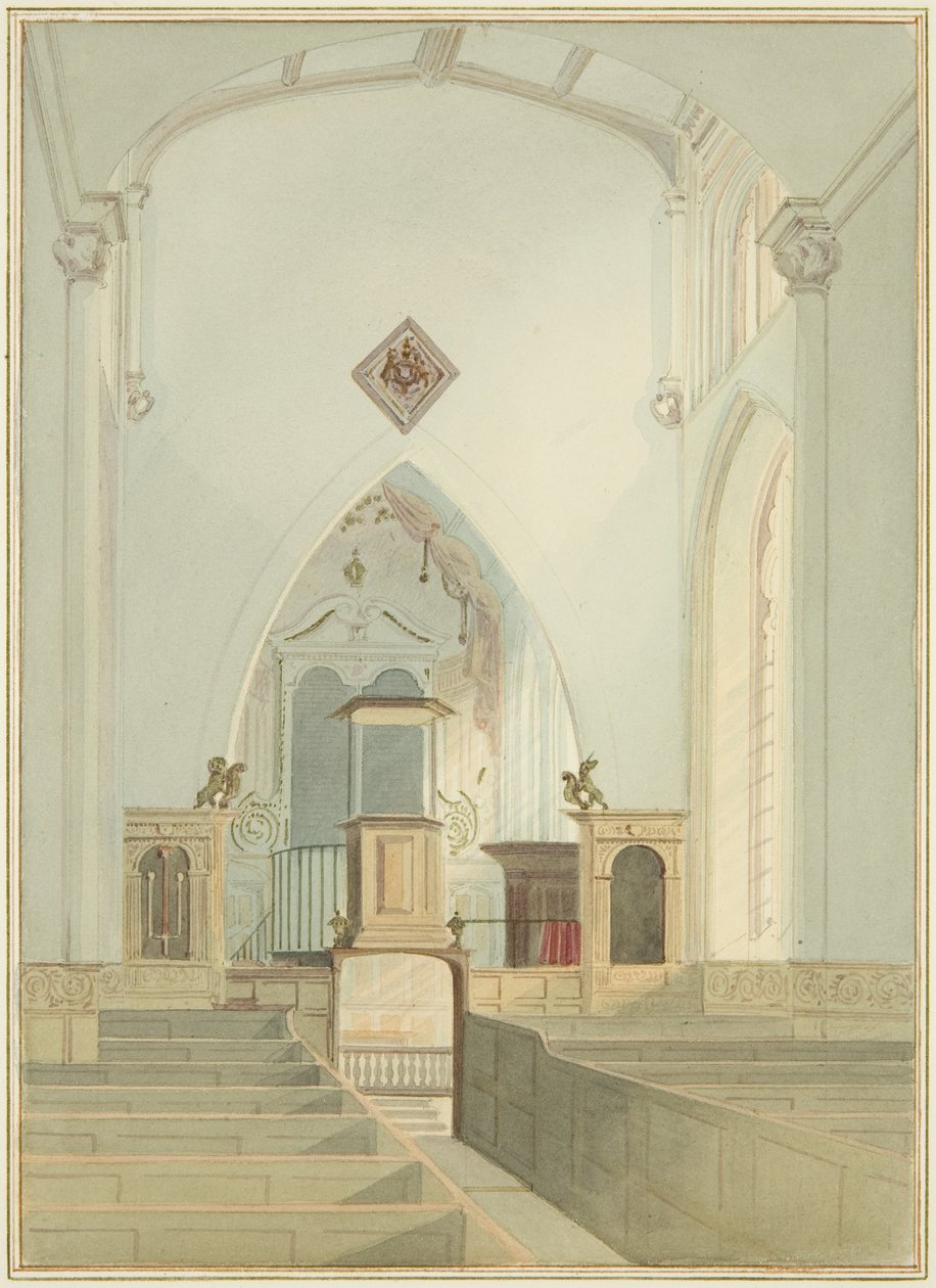 Interior da Igreja de São João (aguarela sobre papel) de Thomas Leeson the Elder Rowbotham