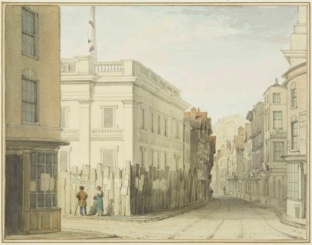 Olhando para a Broad Street com a Nova Câmara Municipal (aguarela no papel) de Thomas Leeson the Elder Rowbotham