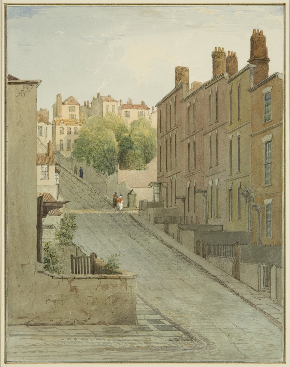 Montague Street e casas em Kingsdown (lápis e aguarela sobre papel) de Thomas Leeson the Elder Rowbotham