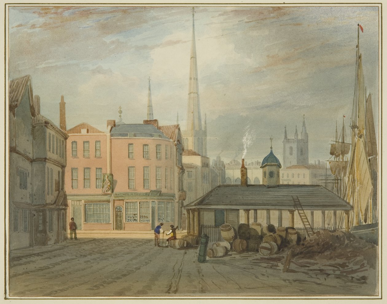 North East End of King Street, mostrando Welsh Market (aquarela no papel) de Thomas Leeson the Elder Rowbotham
