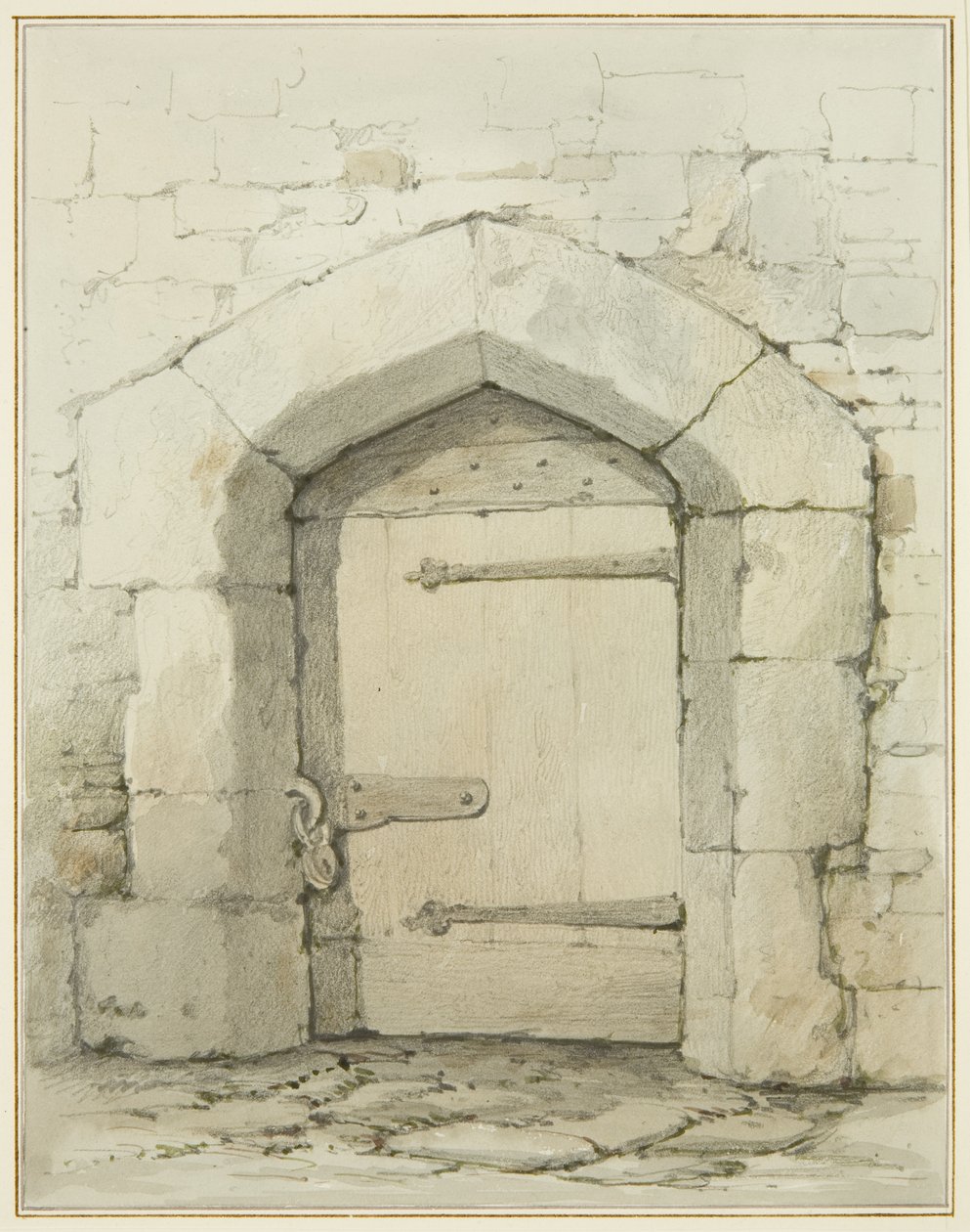 Antigo Arco e Porta na Tower Lane em frente à Véspera da Igreja de São João (lápis e aguarela sobre papel) de Thomas Leeson the Elder Rowbotham