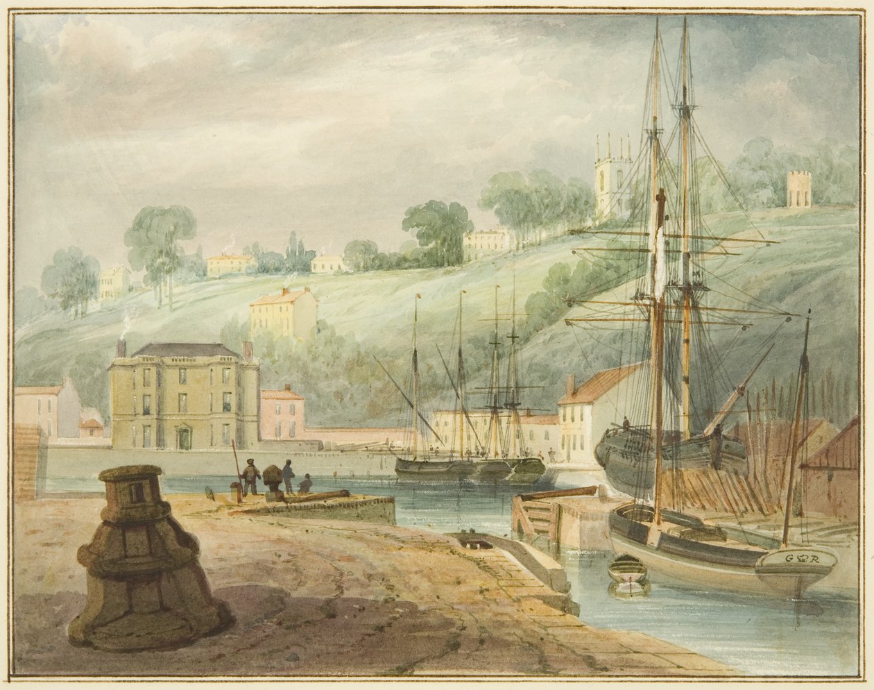 Antiga doca flutuante, Hotwell Road, olhando para Clifton e Goldney Rotunda de Thomas Leeson the Elder Rowbotham