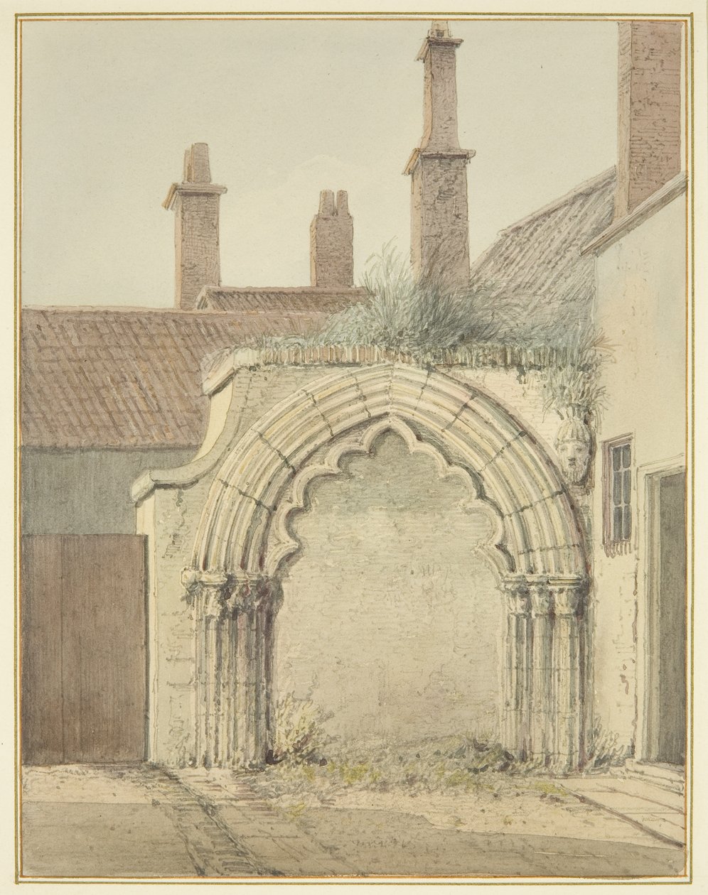 Velha Porta de Entrada da Casa Prebendal dos Claustros da Catedral de Bristol (aguarela sobre papel) de Thomas Leeson the Elder Rowbotham