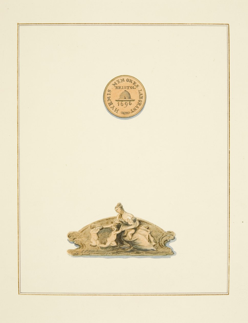 Ornamentos em cadeiras na Câmara do Conselho na Casa da Moeda, e o friso no Vestíbulo da Casa da Moeda, agora Hospital São Pedro (aguarela sobre papel) de Thomas Leeson the Elder Rowbotham