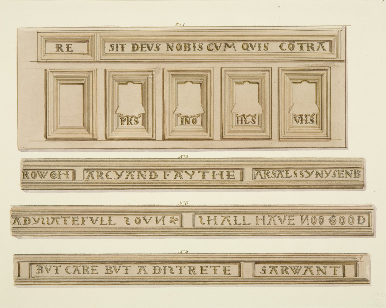 Painéis e inscrições do 46 Baldwin Street (aquarela sobre papel) de Thomas Leeson the Elder Rowbotham