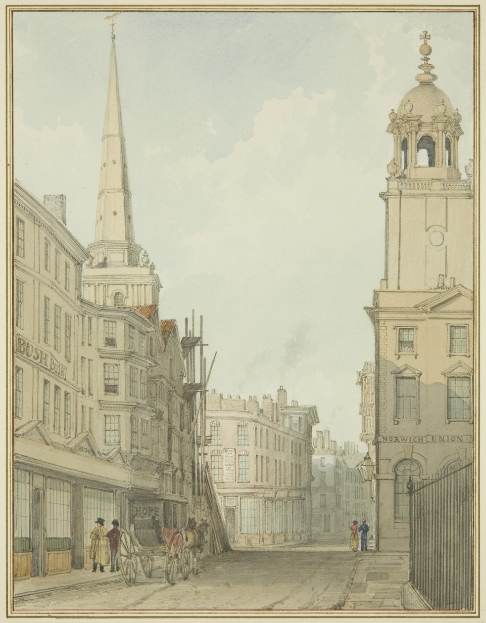 Parte da Corn Street e Wine Street (aguarela sobre papel) de Thomas Leeson the Elder Rowbotham