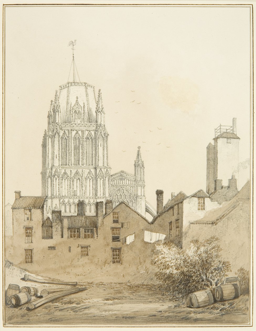Igreja Redcliffe e parte da Colina Redcliffe com a Torre de Tiro (aguarela sobre papel) de Thomas Leeson the Elder Rowbotham