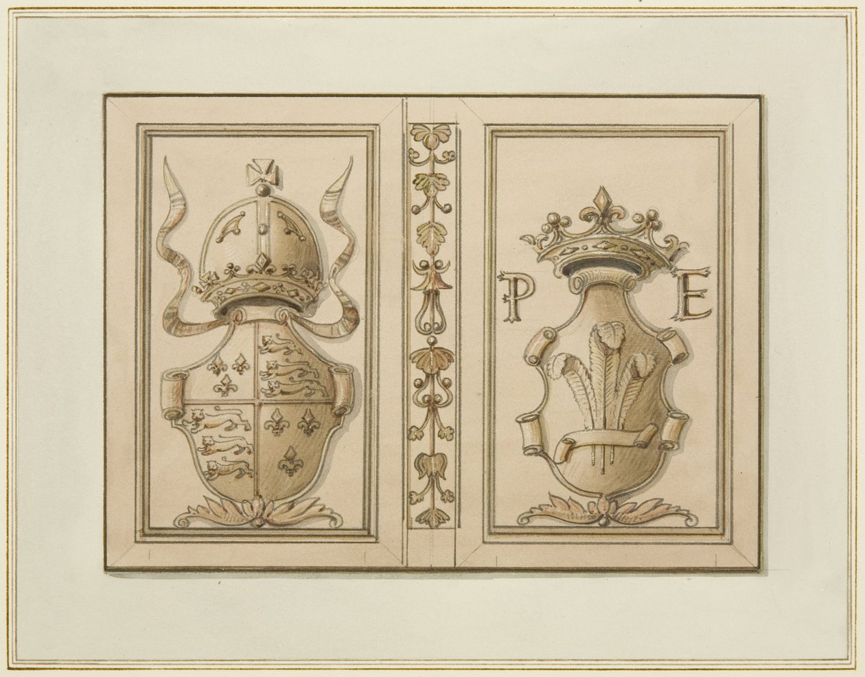 Escudos reais do 46 Baldwin Street (aguarela sobre papel) de Thomas Leeson the Elder Rowbotham
