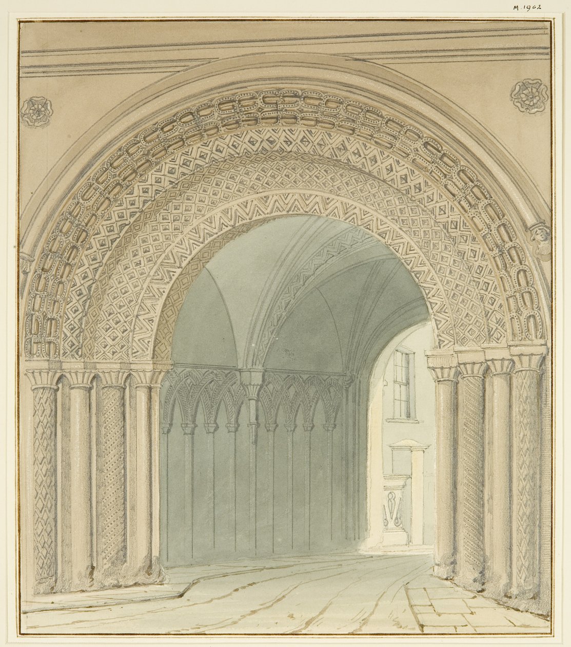 Vista sul do College Gateway, Catedral de Bristol (lápis e aguarela sobre papel) de Thomas Leeson the Elder Rowbotham