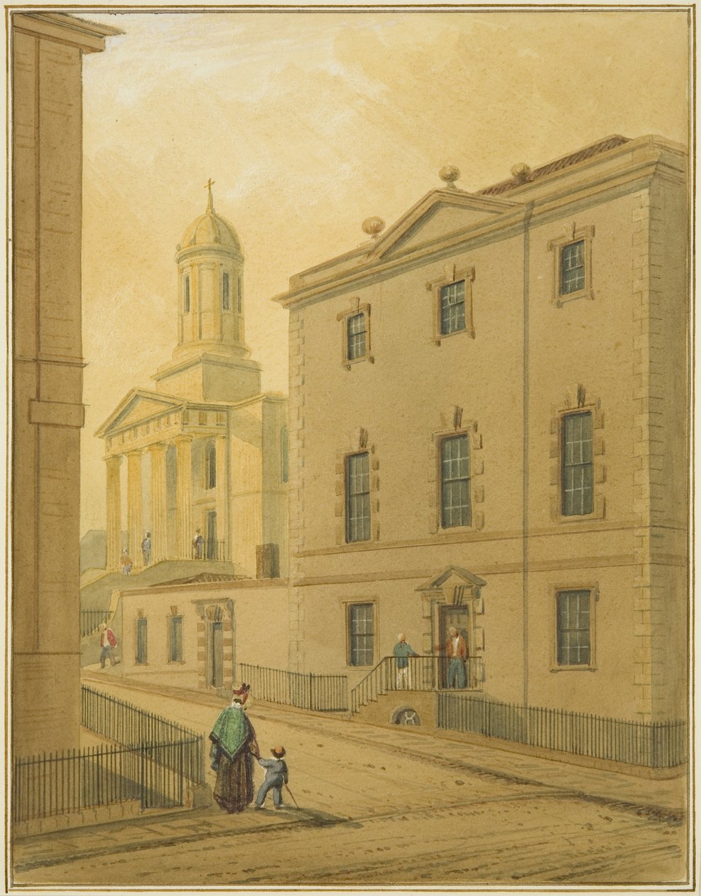 Capela de São Jorge, mostrando a Great George Street, da esquina da Park Street (aquarela no papel) de Thomas Leeson the Elder Rowbotham