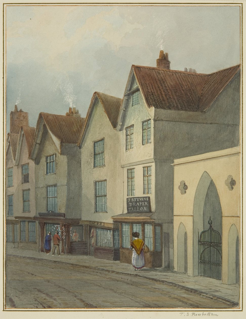 Rua do Templo mostrando a Porta da Igreja do Templo (aquarela no papel) de Thomas Leeson the Elder Rowbotham