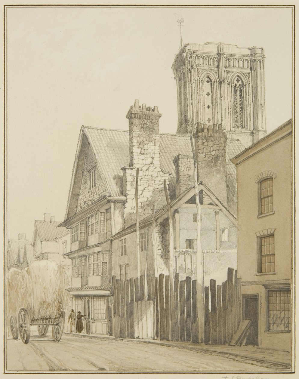 Rua do Templo, mostrando a Torre da Igreja do Templo (aquarela sobre papel) de Thomas Leeson the Elder Rowbotham