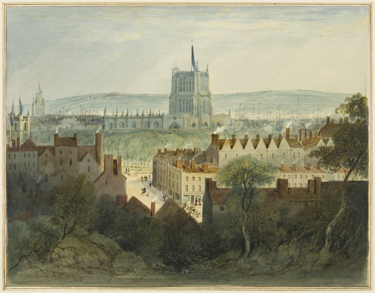 The Cathedral, College Green e College Street (aquarela no papel) de Thomas Leeson the Elder Rowbotham