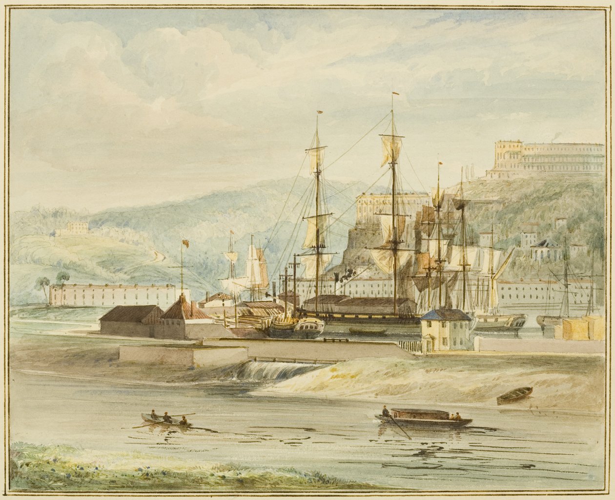 A Barragem de Overfall, perto da Doca Flutuante, e a Bacia de Cumberland de Thomas Leeson the Elder Rowbotham