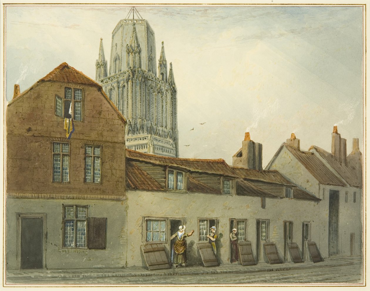 O lado sul da Pile Street (aguarela sobre papel) de Thomas Leeson the Elder Rowbotham