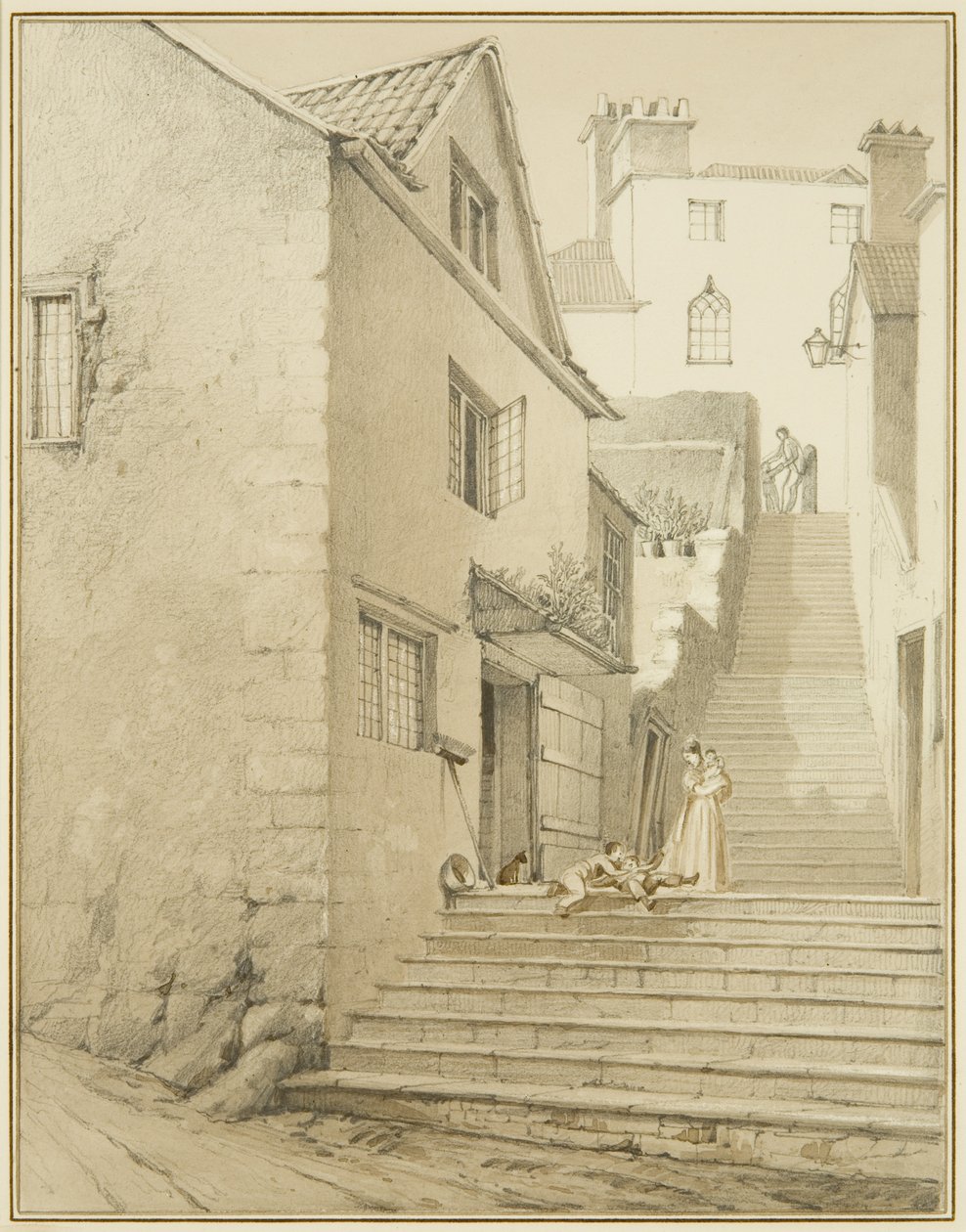 Os degraus que ligam Griffin Lane e Church Lane (aguarela sobre papel) de Thomas Leeson the Elder Rowbotham