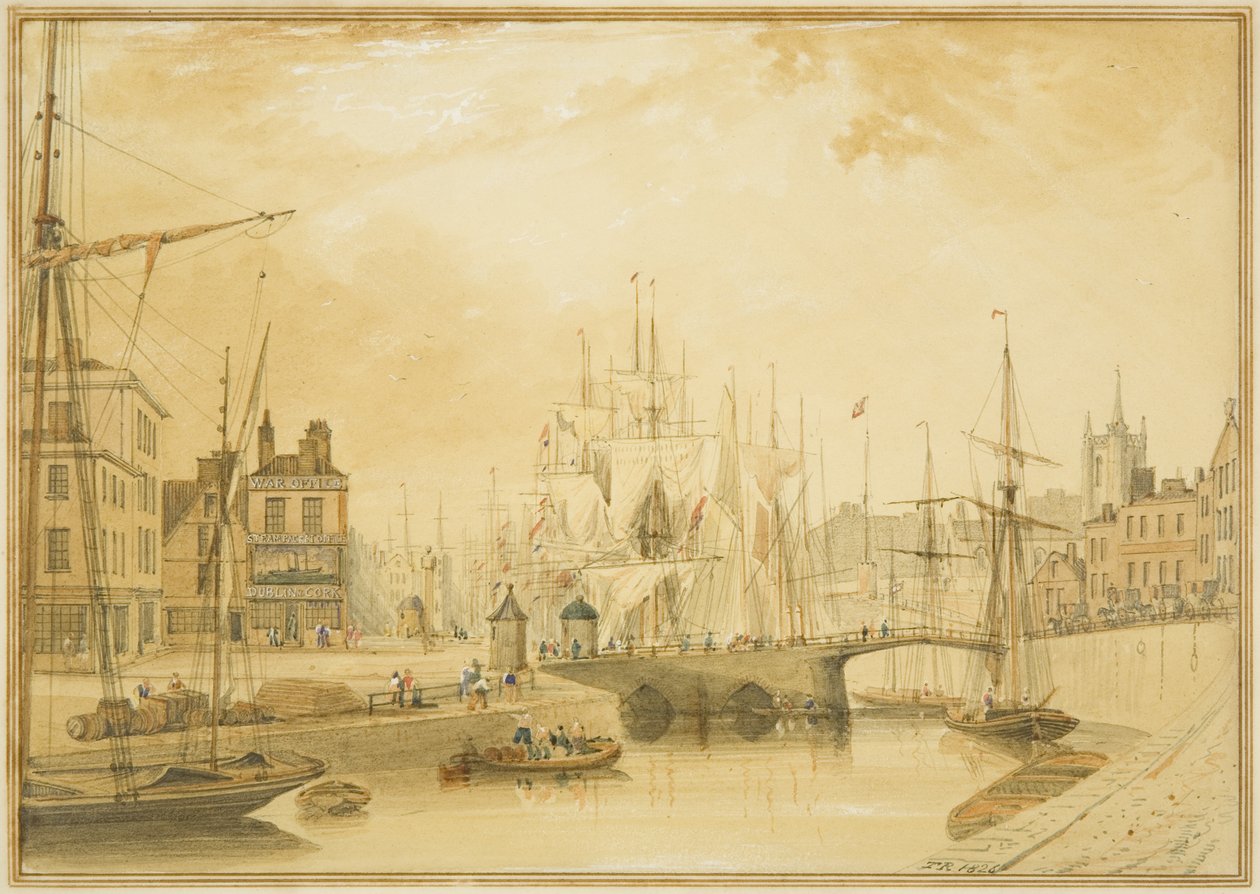 Vista da ponte levadiça (Ponte de Santo Agostinho) e parte do Frome de Thomas Leeson the Elder Rowbotham