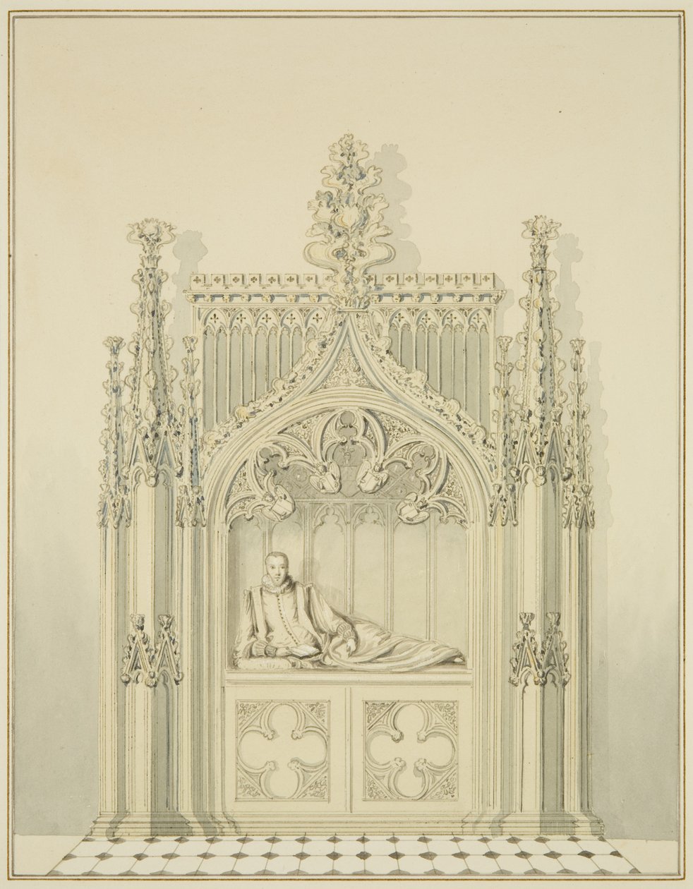 Monumento da Whitson, debaixo da Torre da Igreja de São Nicolau (lápis e aguarela sobre papel) de Thomas Leeson the Elder Rowbotham