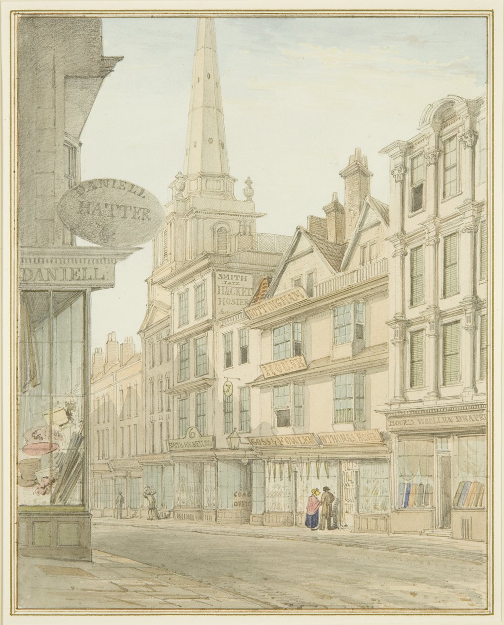 Wine Street, mostrando a casa dos Yeamans à direita (aguarela no papel) de Thomas Leeson the Elder Rowbotham