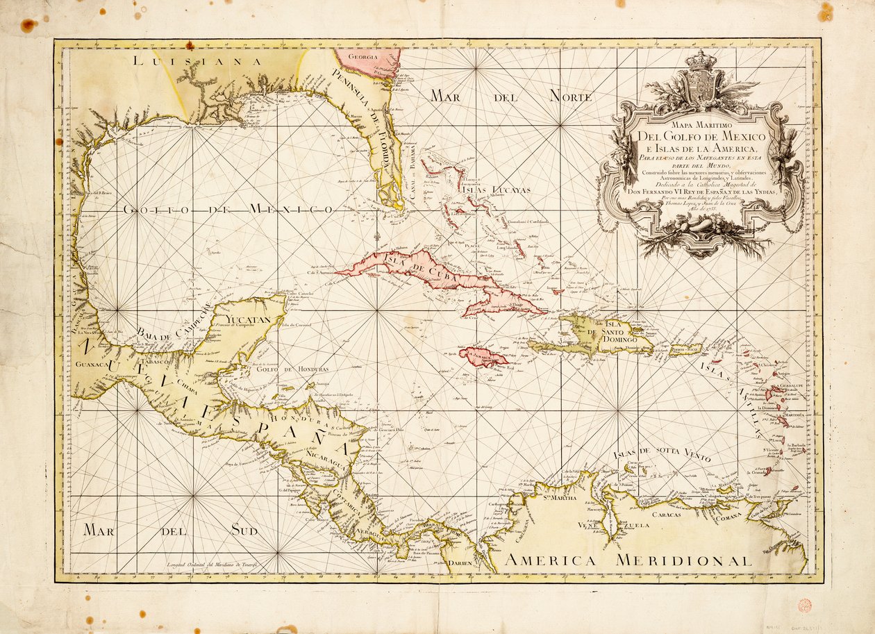 Carta do Golfo do México por de la Cruz de Thomas Lopez