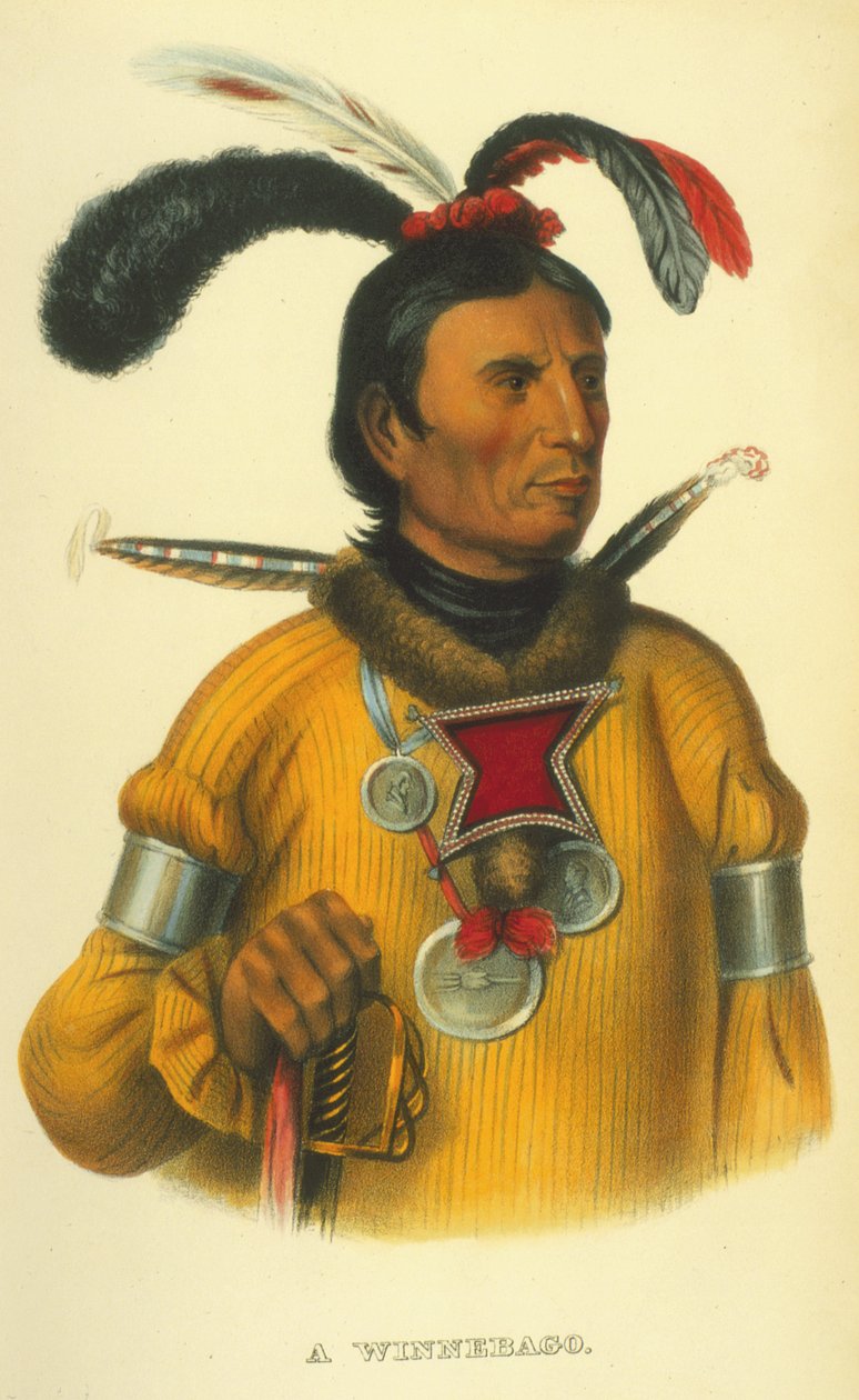 Um Winnebago, 1854 (litho colorido à mão) de Thomas Loraine McKenney