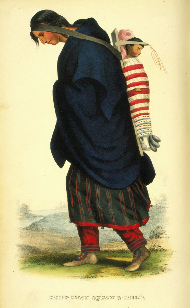Filhote de Chippeway e criança, 1848 (litho colorido à mão) de Thomas Loraine McKenney