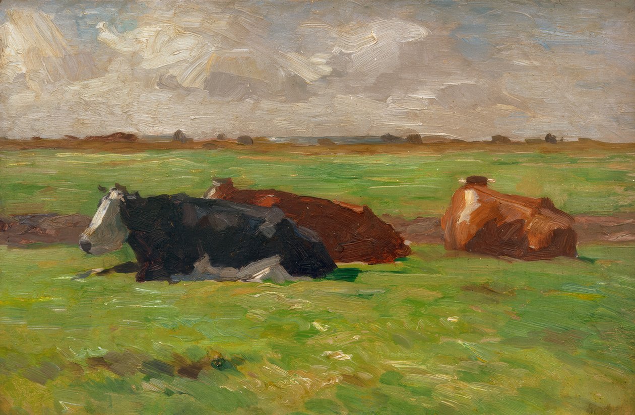 Paisagem de verão do norte da Alemanha com vacas a mentir de Thomas Ludwig Herbst