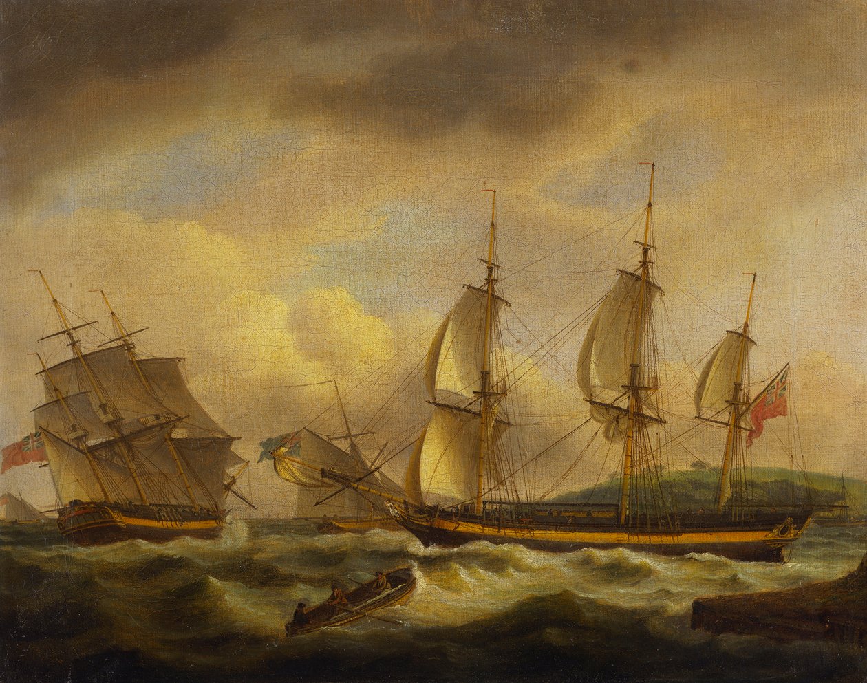 Um navio mercante em duas posições por um estuário na costa oeste do sul de Thomas Luny