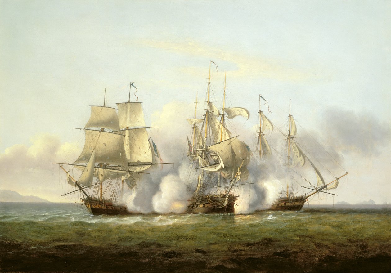 HMS Gore em ação com os franceses Brigs &39;Palinure&39; e &39;Pilade&39; (ver também 197354) de Thomas Luny