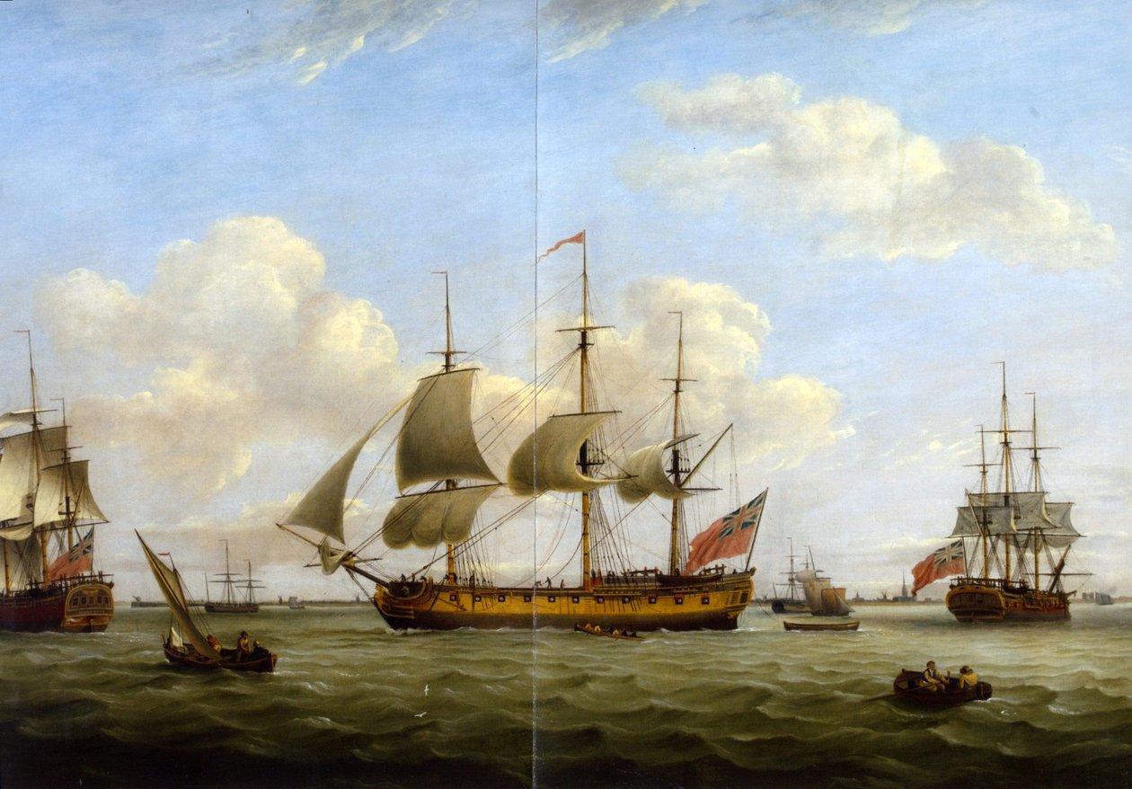 HMS Maria Anna-Earl de Chatham- Achilles-Thomas Luny de Thomas Luny