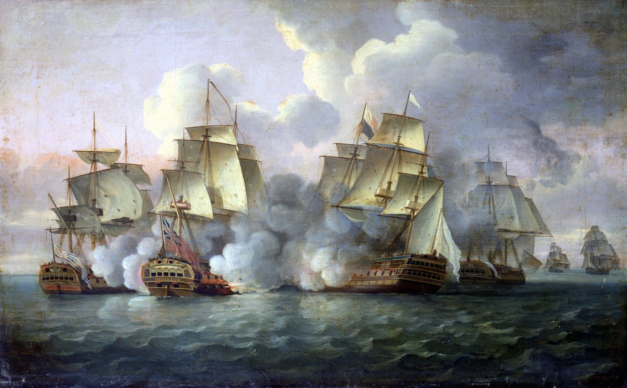 O HMS "Mediator" enfrenta navios franceses e americanos de Thomas Luny
