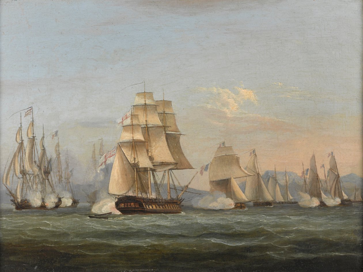 HMS Spartan & French Frigates: Início da Acção, 3 de Maio de 1810 (Baía de Nápoles) (óleo sobre tela) de Thomas Luny