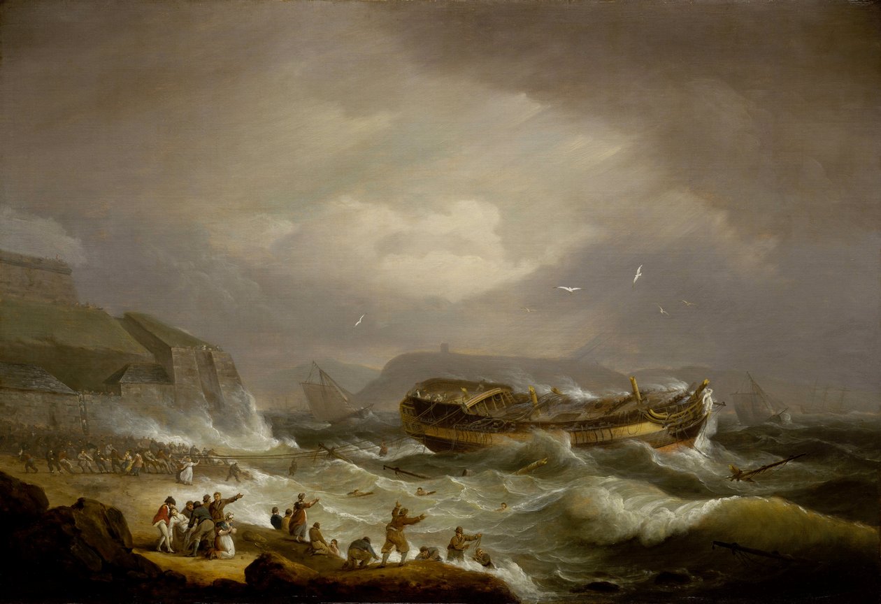 Naufrágio do navio comercial "Dutton", da Companhia das Índias Orientais, em frente a Plymouth, Inglaterra, a 26 de janeiro de Thomas Luny
