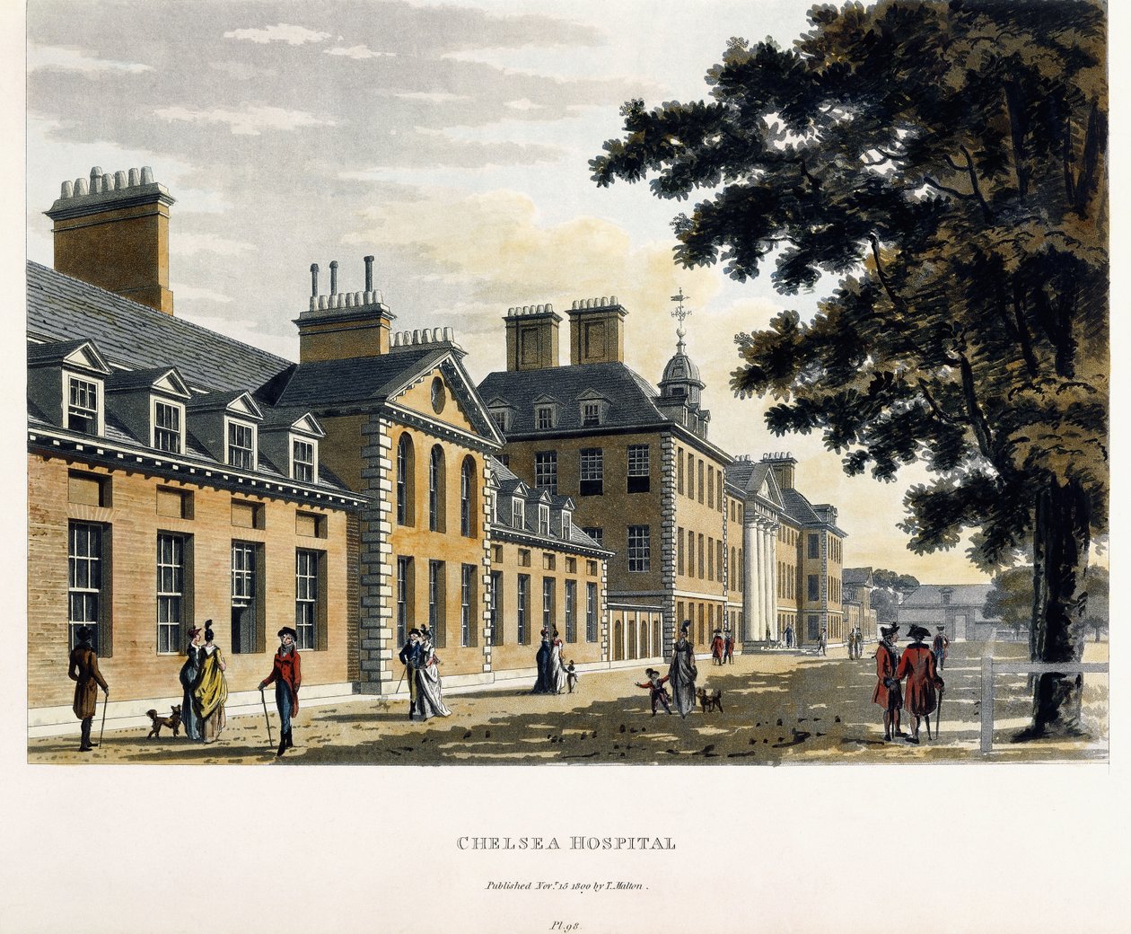 Hospital de Chelsea, de "Um passeio pitoresco pelas cidades de Londres e Westminster ilustradas", 1792-1801 de Thomas Malton Jnr.
