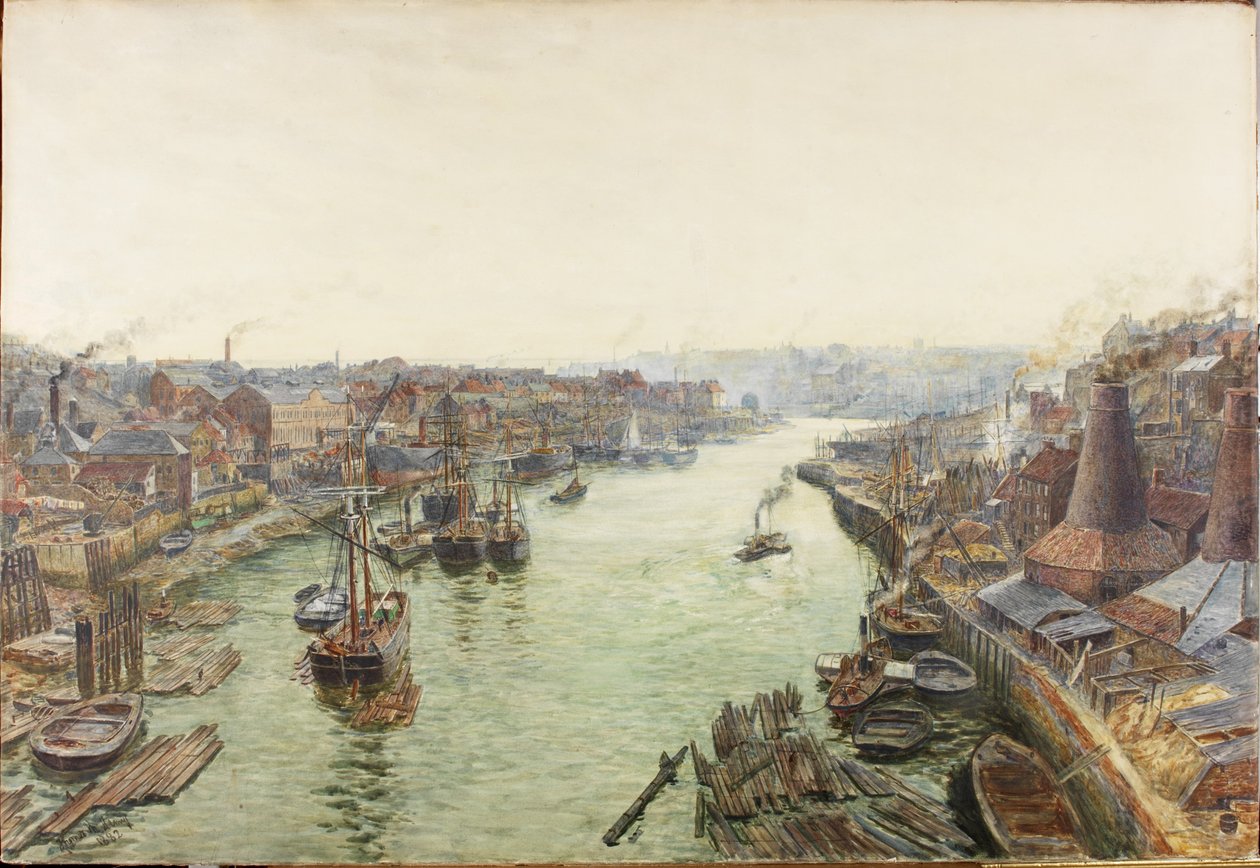 Sunderland, Holmes Wharf (aquarela (aumentada com branco) e arranhando no papel) de Thomas Marie Madawaska Hemy