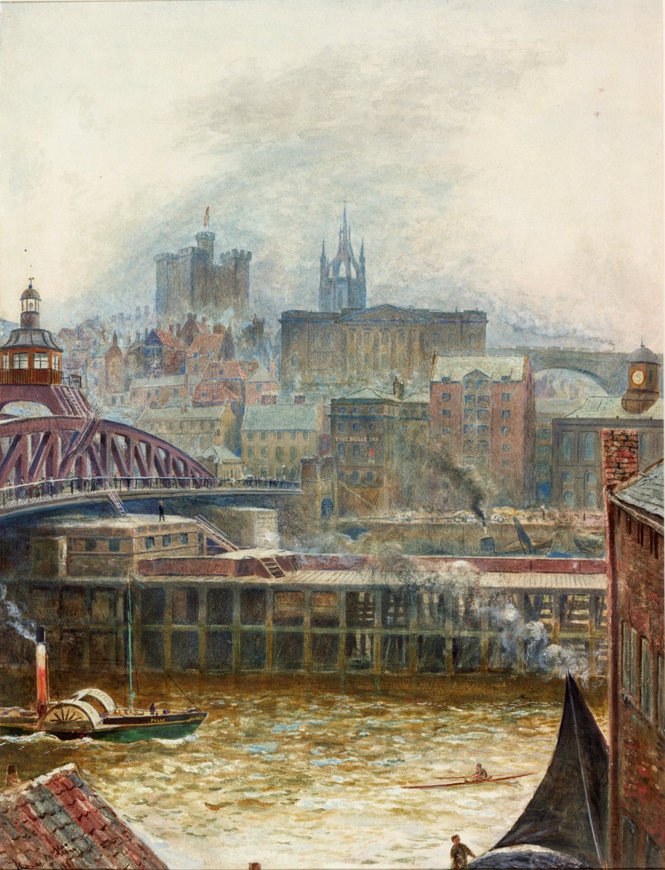 Vista de Newcastle a partir de Gateshead (bodycolour on paper (colado a bordo)) de Thomas Marie Madawaska Hemy