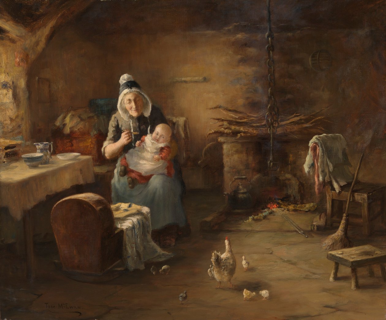 Interior de uma casa de campo (óleo sobre tela) de Thomas McEwan
