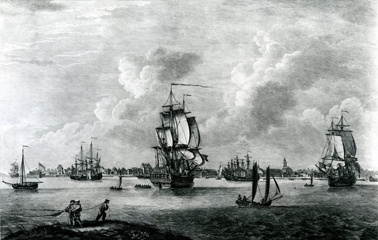 Vista de Charles Town, a capital da Carolina do Sul na América do Norte, gravada por Pierre Charles Canot de Thomas Mellish