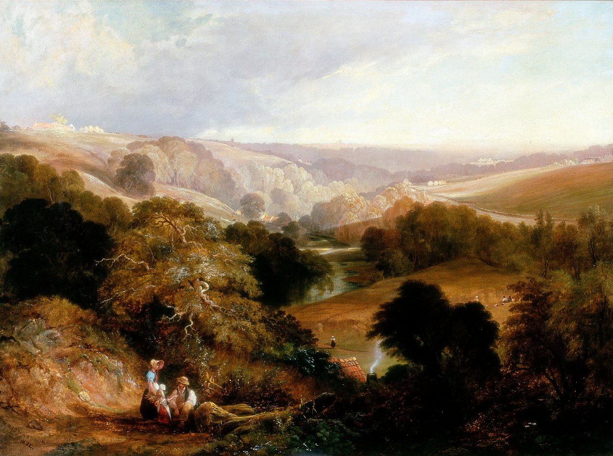 Opinião da noite em Heaton Dene, Lancashire, de uma eminência perto do moinho de Mable, 1831 de Thomas Miles Richardson