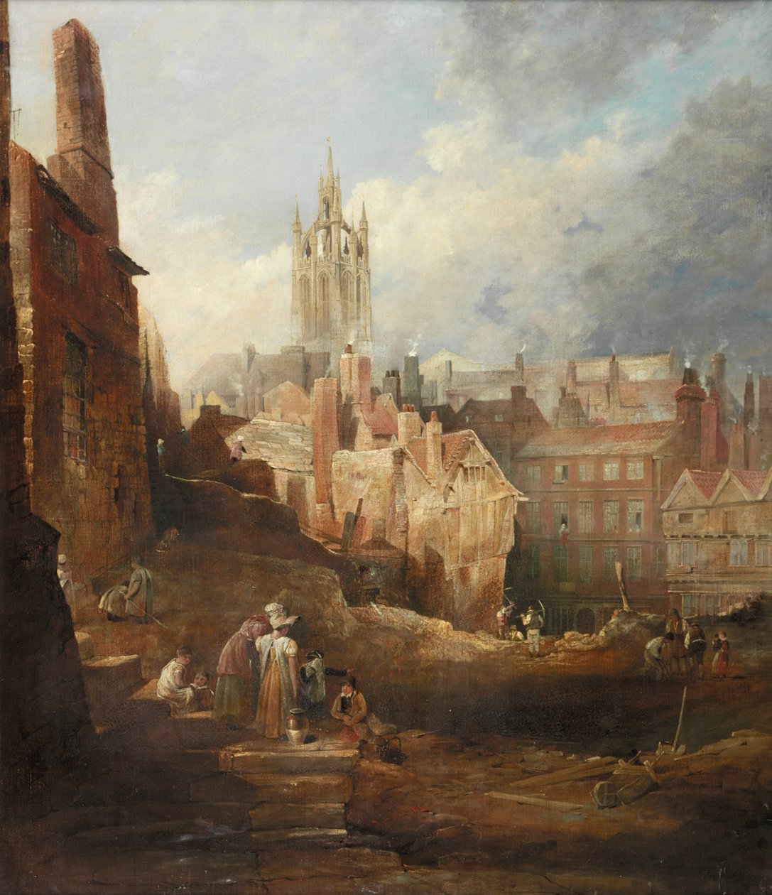 Escavações para a ponte de alto nível, Newcastle upon Tyne, c.1846 de Thomas Miles Richardson